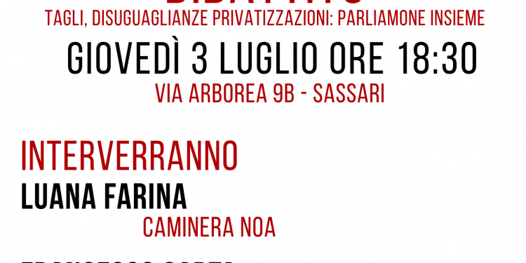 “Difendiamo la sanità pubblica”, giovedì 3 luglio dibattito pubblico a Sassari