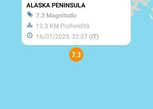 Terremoto in Alaska di magnitudo 7.2 con epicentro in mare: emessa allerta tsunami