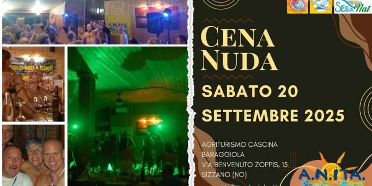 Naturismo, torna la cena nuda di fine estate a Sizzano (NO): appuntamento il 20 settembre