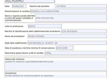 Botulino, ecco i quattro lotti di friarielli richiamati dal Ministero della Salute: “collegamenti con il caso Diamante”