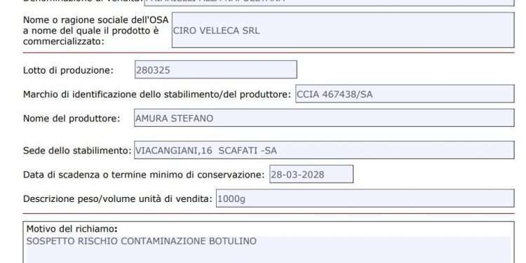 Botulino, ecco i quattro lotti di friarielli richiamati dal Ministero della Salute: “collegamenti con il caso Diamante”