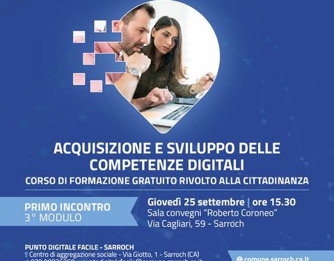 Facilitazione digitale a Sarroch: terzo modulo tra settembre e ottobre
