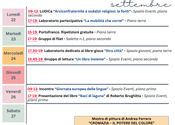 Programma settimanale (22 – 28 settembre) delle iniziative culturali alla MEM di Cagliari