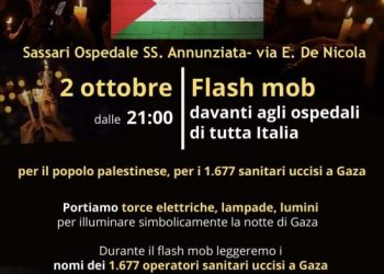 Giovedì 02 ottobre a Sassari il flash mob “Luci sulla Palestina – 100 ospedali per Gaza”