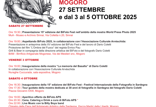 BìFoto Fest 2025: il 4 ottobre si inaugura a Mogoro la XV edizione con Dario Coletti