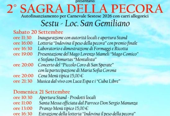 Sestu celebra la tradizione con la Seconda Sagra della Pecora a San Gemiliano 20 e 21 Settembre 2025
