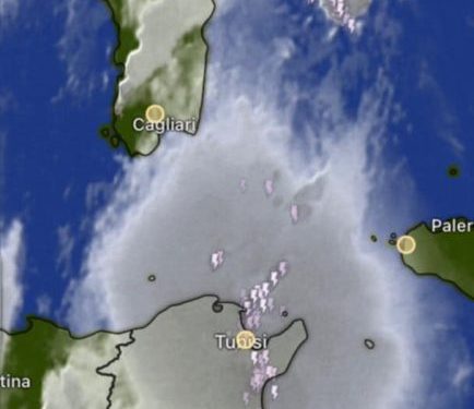 Maltempo forte sulla Sardegna, Mesociclone tra l’isola, la Sicilia e la Tunisia