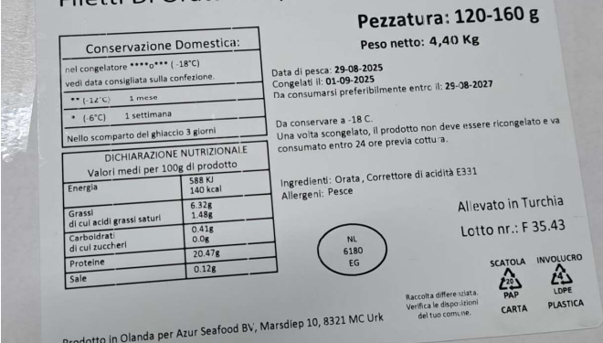 Richiamato il filetti di orata