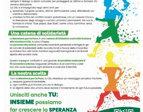 Maratona per la Pace, dal 30 ottobre le iniziative della Cisl sarda in tutta l’isola