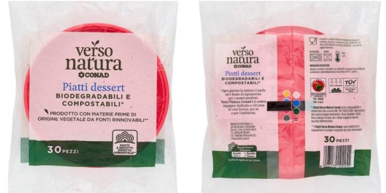 Richiamati piatti dessert compostabili della Conad