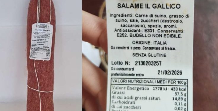 Il Ministero della Salute richiama un lotto di salame ‘Il Gallico’