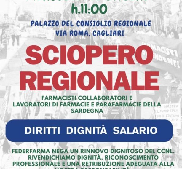 Mercoledì 15 ottobre sciopero regionale del settore delle Farmacie
