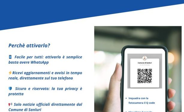 Attivo il nuovo canale di comunicazione WhatsApp “Comune di Sanluri”