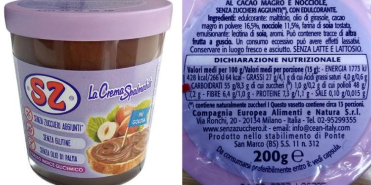 Il Ministero della Salute richiama la crema spalmabile SZ