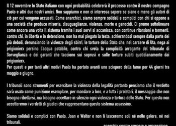 Mercoledì 12 novembre presidio anarchico al Tribunale di Cagliari