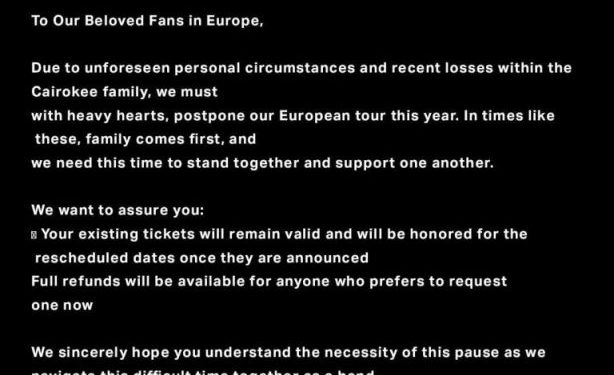 Cairokee: la data di Milano è cancellata