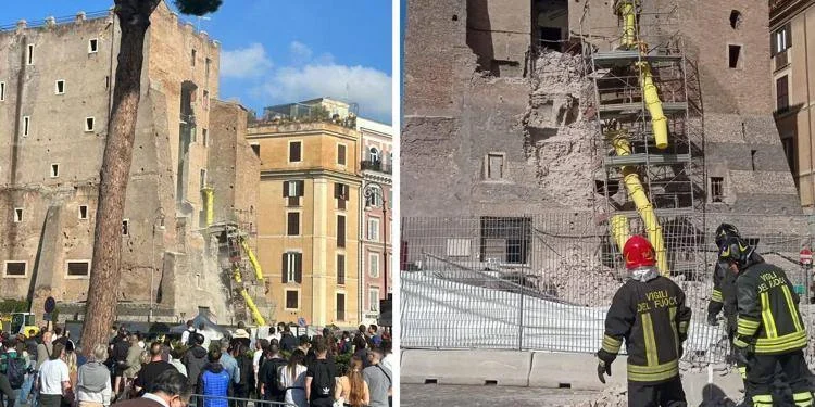 Roma, crollata parte della Torre dei Conti ai Fori Imperiali: ferito un operaio