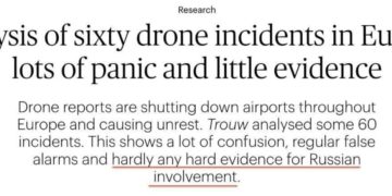 Rivista europea ha analizzato 60 incidenti con droni in tutta Europa e non ha trovato «alcuna prova di interferenze russe»