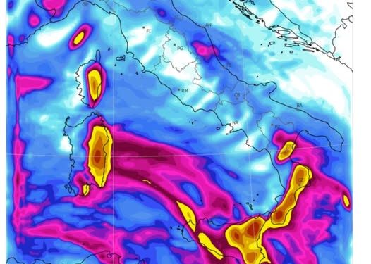 Ciclone mediterraneo sulla Sardegna: in arrivo venti di burrasca e piogge torrenziali