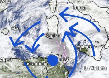 Ciclone mediterraneo in avvicinamento sulla Sardegna: venti di burrasca, temporali e trombe d’aria