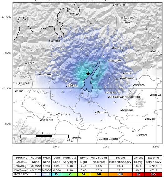 Terremoto in provincia di Brescia, in Lombardia, scossa di magnitudo 3.4
