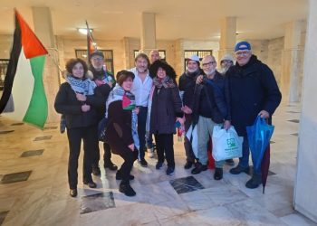 Presidio per la Palestina all’Auditorium prima dello spettacolo di Sigrido Ranucci