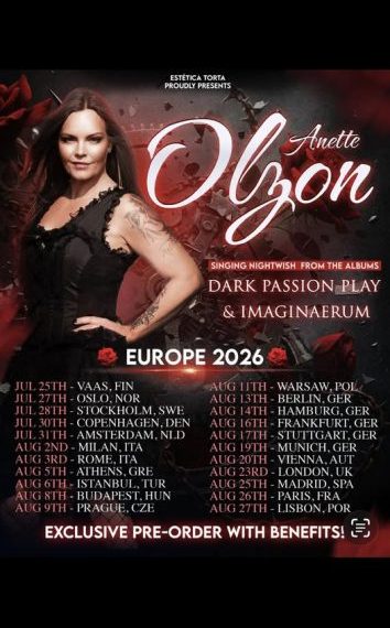 Anette Olzon: annunciata la tournée europea estiva: due date in Italia