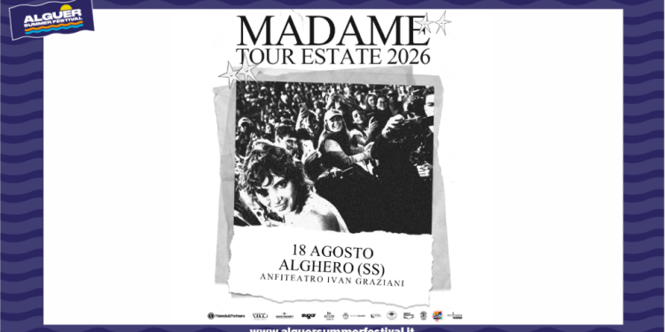 Madame in una tappa del suo suo “Madame Tour Estate 2026” sarà all’Anfiteatro Ivan Graziani di Alghero
