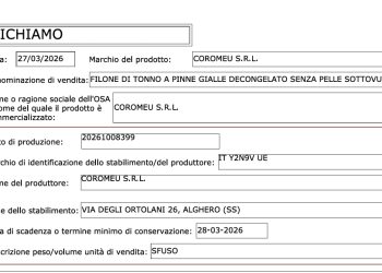 Richiamato il filone di tonno decongelato