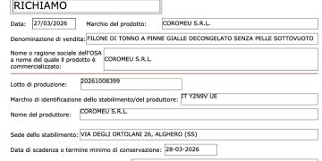 Richiamato il filone di tonno decongelato