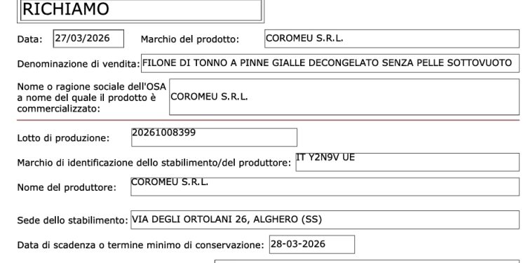 Richiamato il filone di tonno decongelato