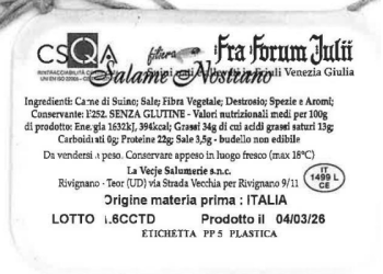 Allerta Listeria: richiamato un lotto di salame nostrano
