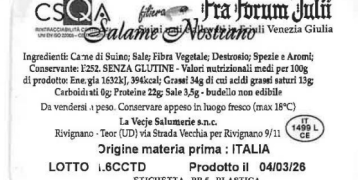 Allerta Listeria: richiamato un lotto di salame nostrano