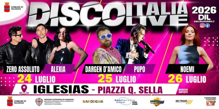 Iglesias, torna il DiscoItaliaLive 2026: dal 24 al 26 luglio