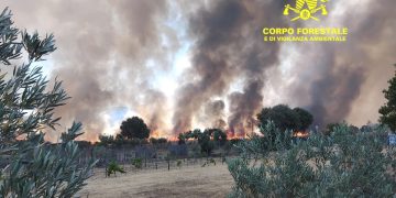 Fiamme a Narcao, il vento e il caldo alimentano il vasto incendio