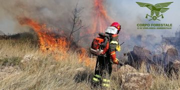 Fiamme a Villacidro, intervento dell’elicottero del Corpo Forestale