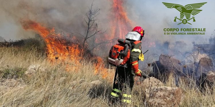 Fiamme a Villacidro, intervento dell’elicottero del Corpo Forestale