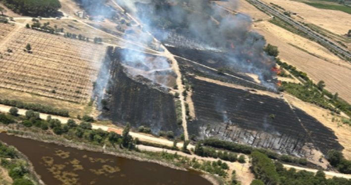 Fiamme a Olmedo, in azione l’elicottero del Corpo Forestale