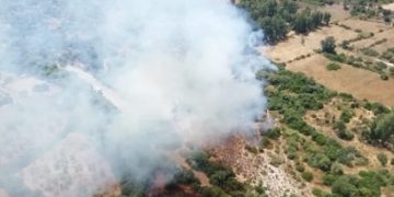 Fuoco a Triei, presente un elicottero antincendio