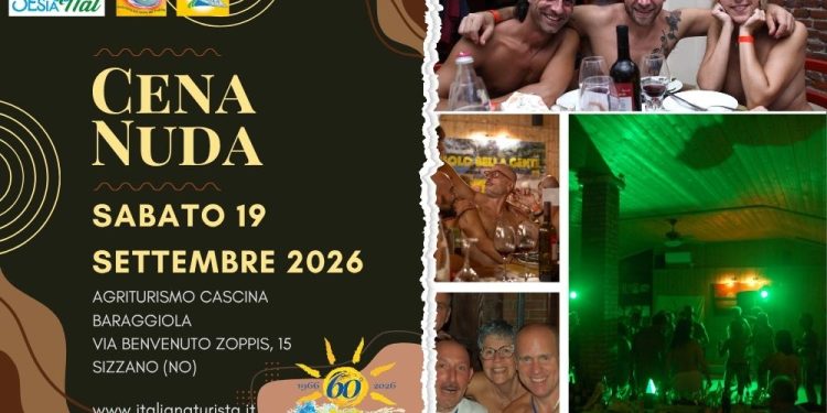 Naturismo, torna la cena nuda di fine estate a Sizzano (NO): appuntamento il 19 settembre
