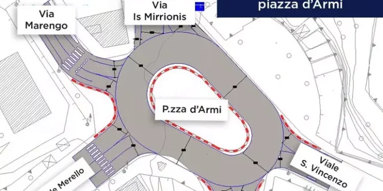 Nuova rotatoria sperimentale in piazza d’Armi a Cagliari
