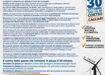 Sardegna, il 30 ottobre manifestazione a Cagliari contro la speculazione energetica