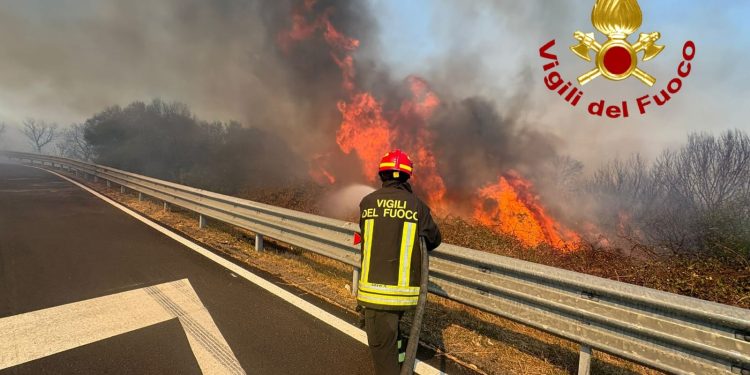 Vasto incendio a Olbia, in azione elicotteri e un canadair